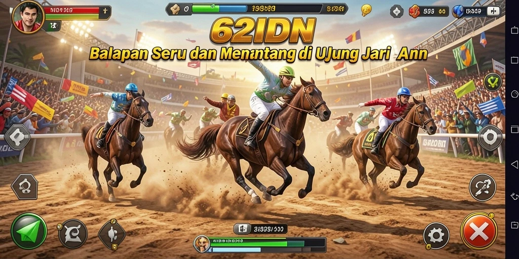 Gameplay balap seru di aplikasi 62IDN dengan grafik menakjubkan.