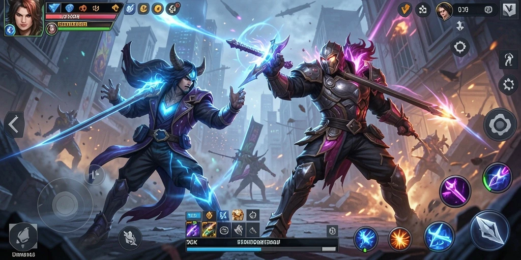 Tangkapan layar DKK menunjukkan pertarungan epik antara karakter dalam arena.