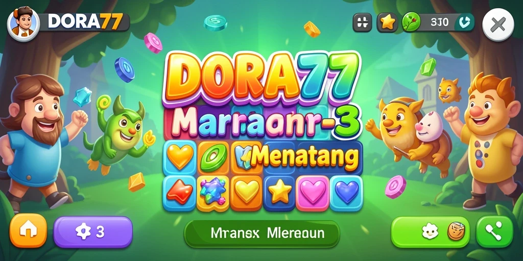 Tampilan gameplay DORA77 dengan kombinasi warna-warni yang seru.