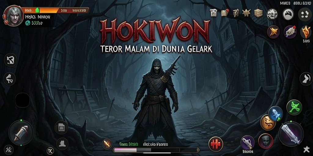Screenshot gameplay HOKIWON menampilkan suasana mencekam dan karakter menakutkan.