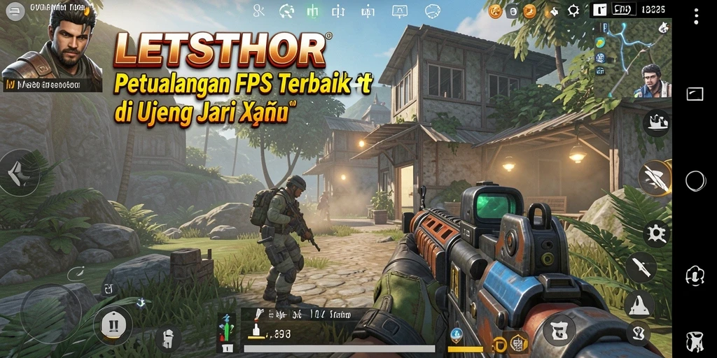 Screenshot gameplay LETSTHOR dengan aksi tembak-menembak intens.