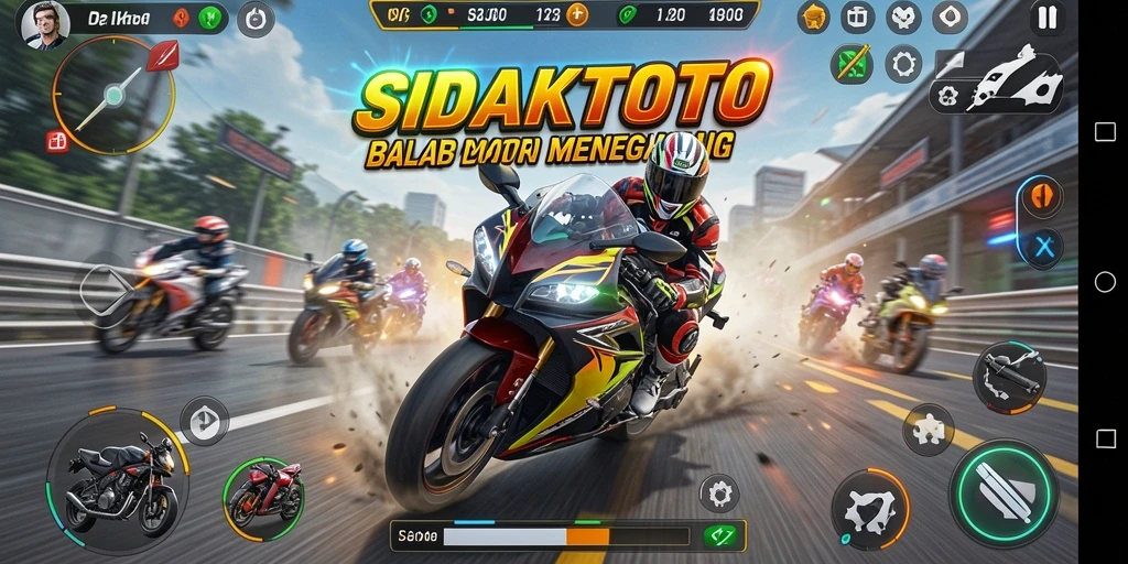 Tampilan gameplay SidakToto yang mendebarkan di trek balap.