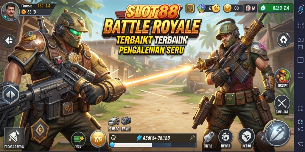 Tampilan gameplay SLOT88 yang menampilkan aksi Battle Royale mendebarkan.